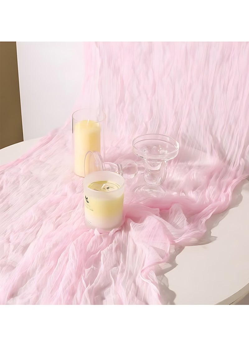 CLAVON Translucent Table Runner Chessian Tablecloth for Wedding Reception Bridal Shower Party Decoration Table Centerpiece 90*400CM Pink - Image 5